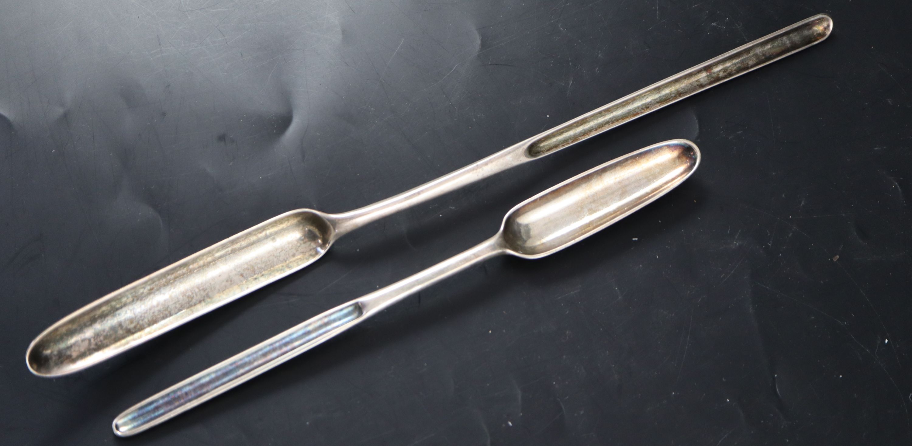 A George III silver marrow scoop and a later marrow scoop